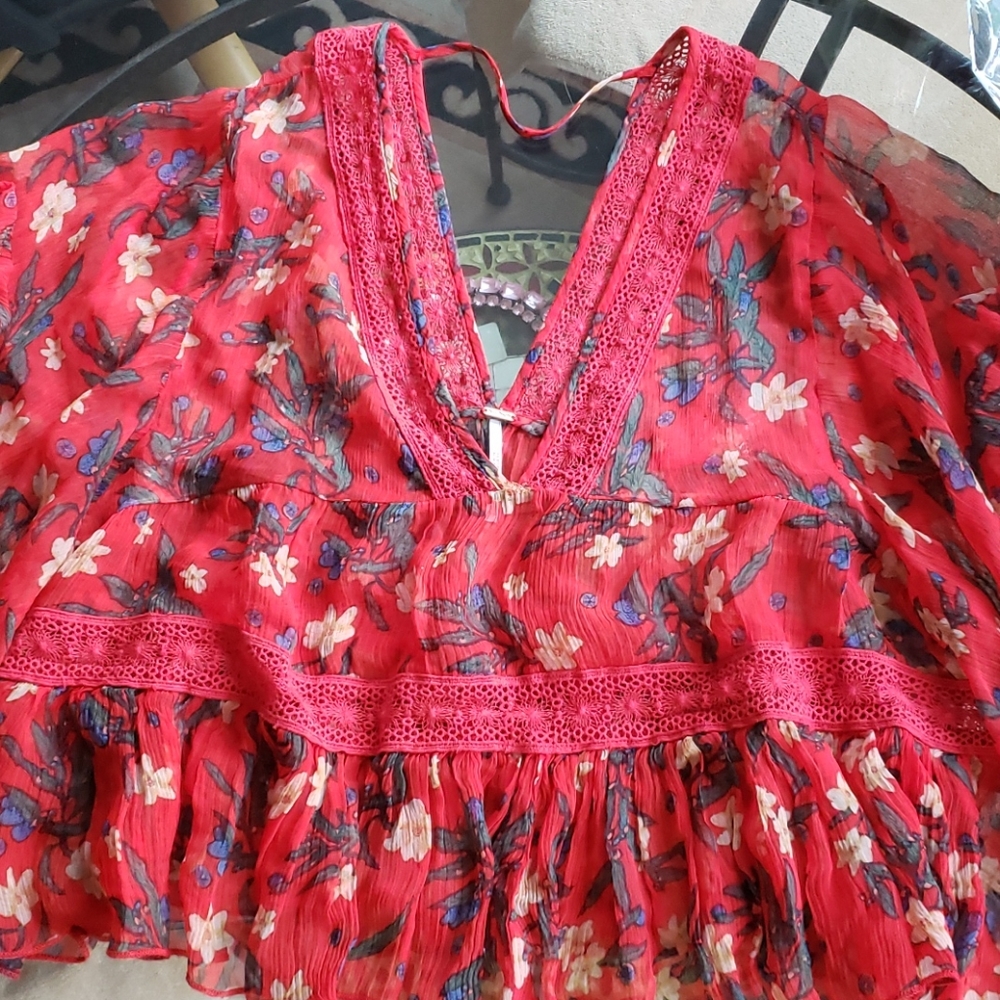 Free people v neck butterfly sheer pullover top